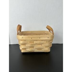 Longaberger VTG 1995 7" Mini Basket w/ Double Leather Handle Handwoven Ohio USA